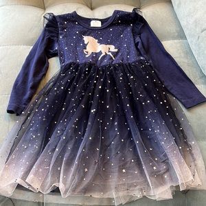 Toddler Girl Blue and Silver Unicorn Dress. Size 2-3 Year.